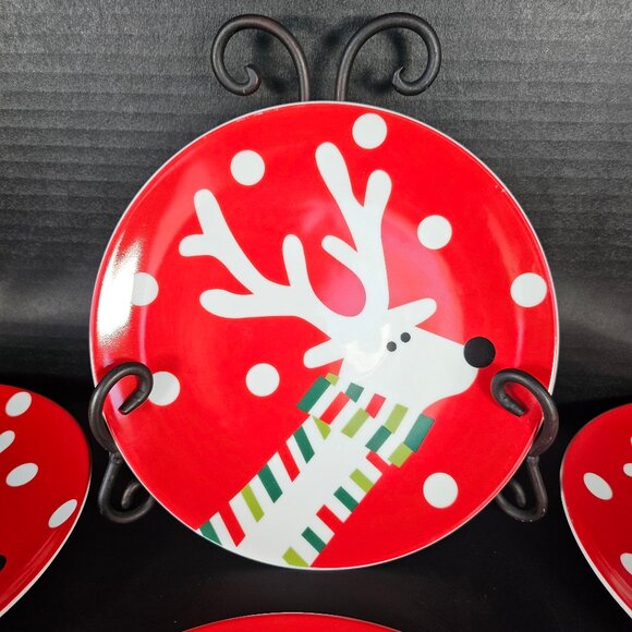 Crate And Barrel. 4 Reindeer Appetizer, Salad, Dessert Plates. 7.5" Round - Picture 5 of 9